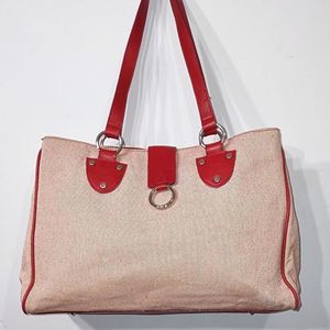 Maurizio Taiuti Red & Cream Canvas Leather Satchel Purse